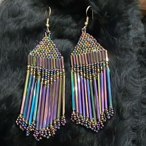 Glass beaded handmade gorgeous Earrings iridescent